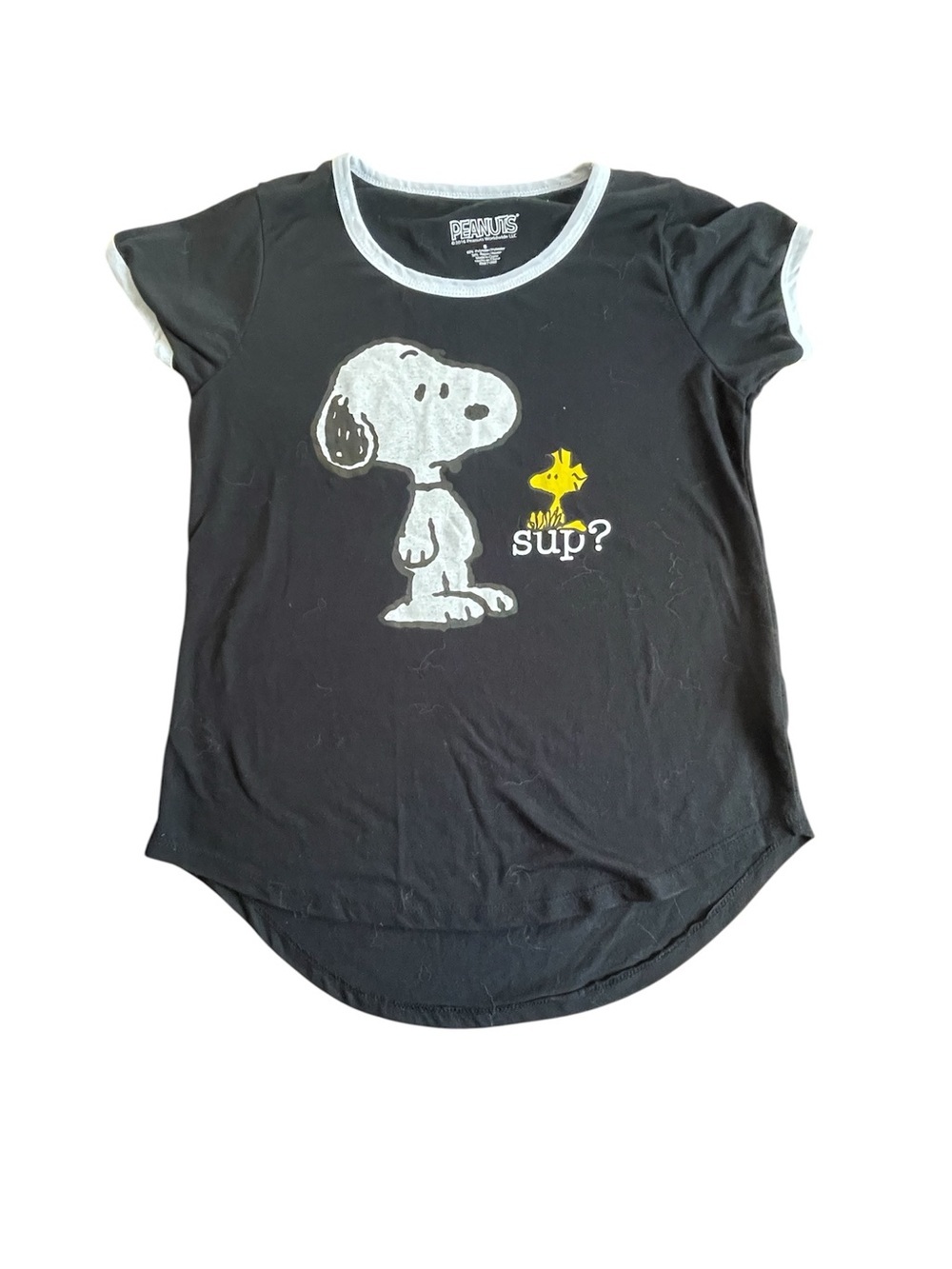 Peanuts Black Snoopy & Yellow Woodstock Graphic Tee with White Trim
